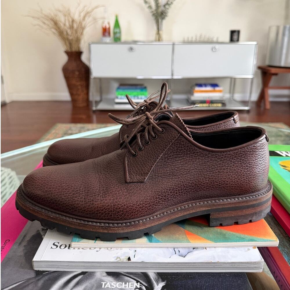 Aquatalia Men's Brown Pebbled Leather James Derby Shoes